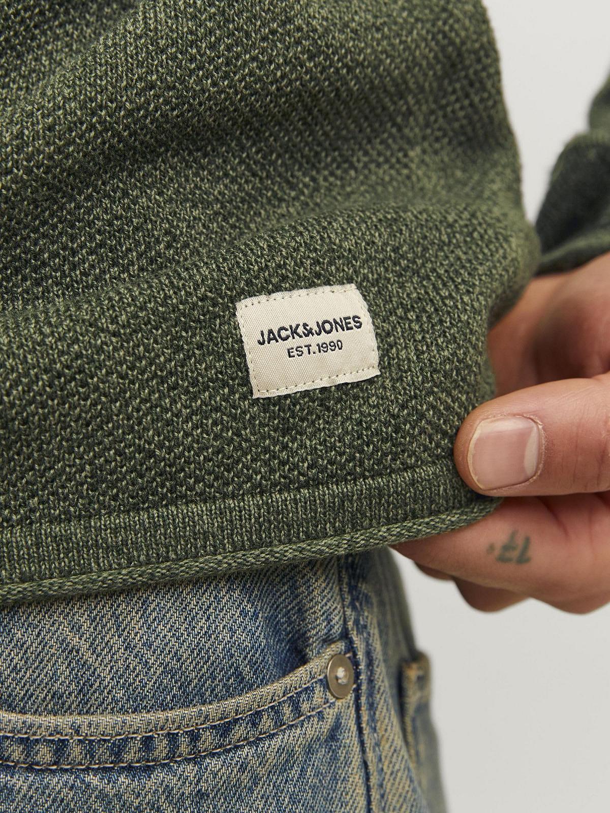 В'язаний пуловер JACK & JONES JJEHILL, чоловічий, з круглим вирізом, базова модель, з довгими рукавами, бавовняна сорочка, фото №6