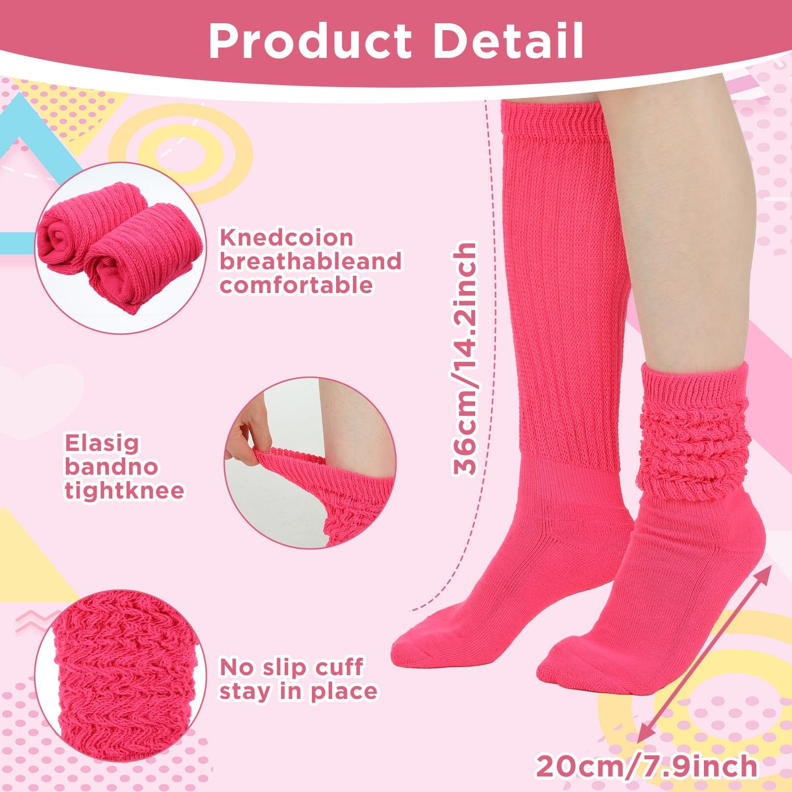 Пара неоновых носков, очень длинные свободные носки, вязаные носки до колен для женщин, термоноски, аксессуары для вечеринок, ретро-панк, фото №2