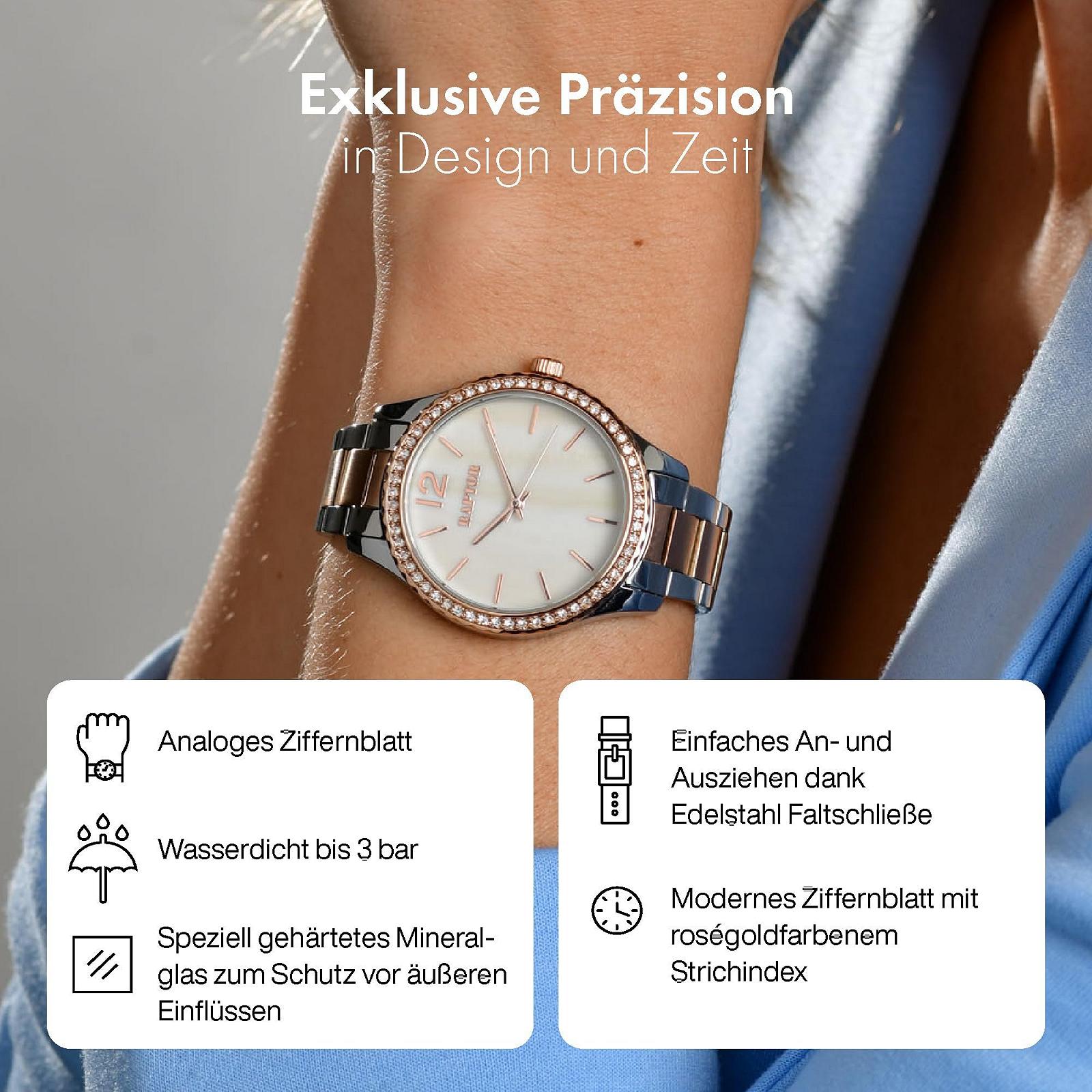 Годинник Raptor Жіночий нержавіюча сталь Перламутровий циферблат 21 см Довжина Блискуче оздоблення Японський кварцовий механізм, фото №3 Годинник Raptor Жіночий нержавіюча сталь Перламутровий циферблат 21 см Довжина Блискуче оздоблення Японський кварцовий механізм, фото №3