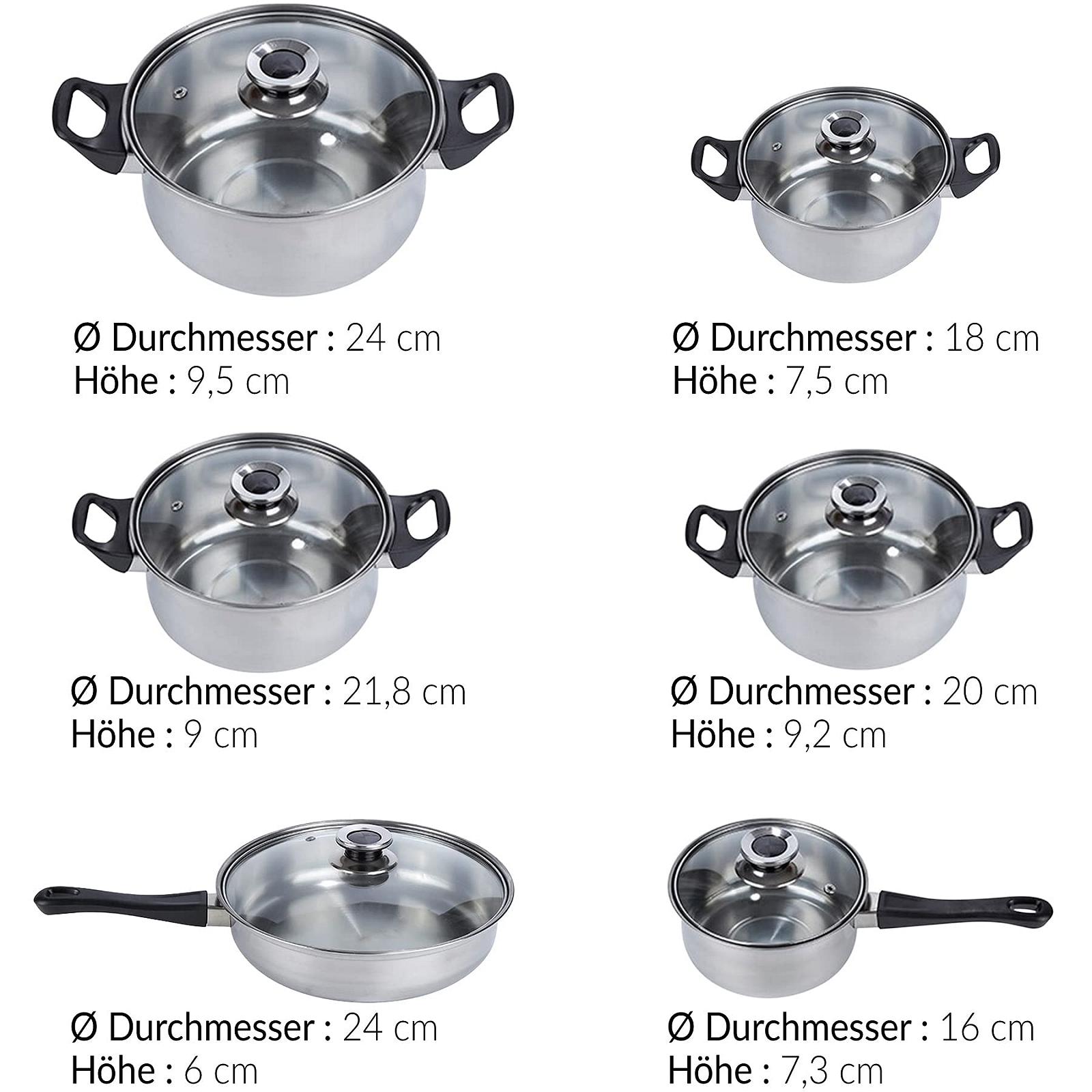 Набор кастрюль Retoo 12-элементный Индукционный Стеклянная Крышка Нержавеющая Сталь Сковорода Удобная Ручка Подходит для Посудомоечной Машины Диаметр 16/18/20/21.8/24/24 см Серебристый, фото №7 Набор кастрюль Retoo 12-элементный Индукционный Стеклянная Крышка Нержавеющая Сталь Сковорода Удобная Ручка Подходит для Посудомоечной Машины Диаметр 16/18/20/21.8/24/24 см Серебристый, фото №7