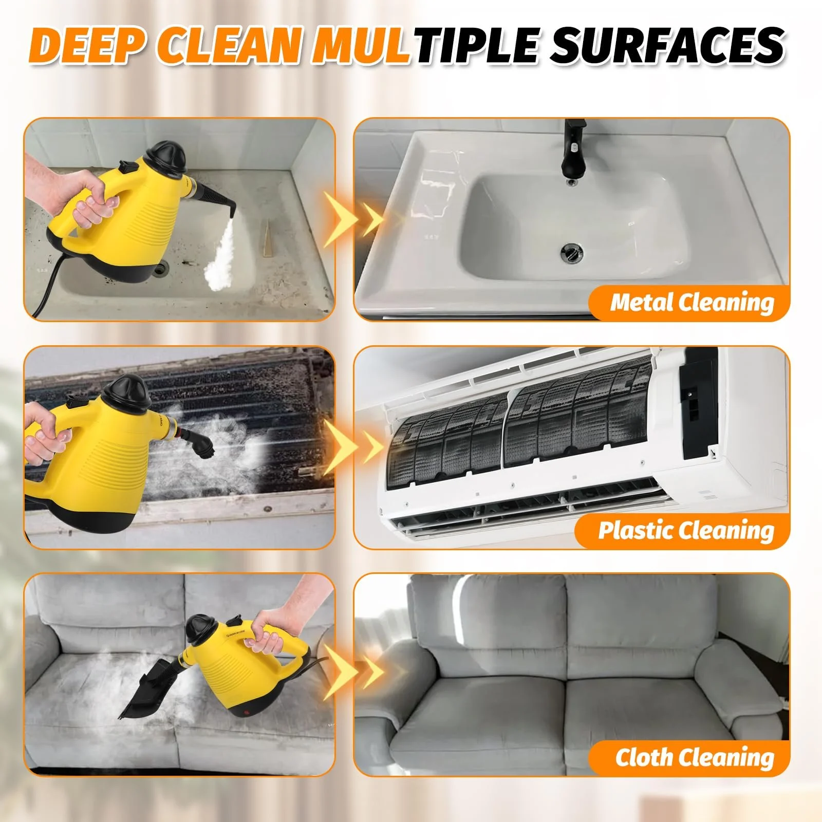 Ручний пароочисник 1050 Вт 450 мл 3.5 бар 8 аксесуарів 2 м кабель, фото №5 Ручний пароочисник 1050 Вт 450 мл 3.5 бар 8 аксесуарів 2 м кабель, фото №5