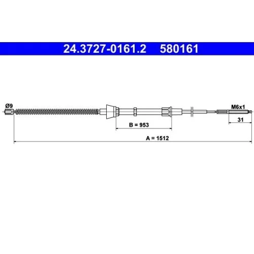 Трос стоянкового гальма ATE 24.3727-0161.2 задній, фото №1 Трос стоянкового гальма ATE 24.3727-0161.2 задній, фото №1