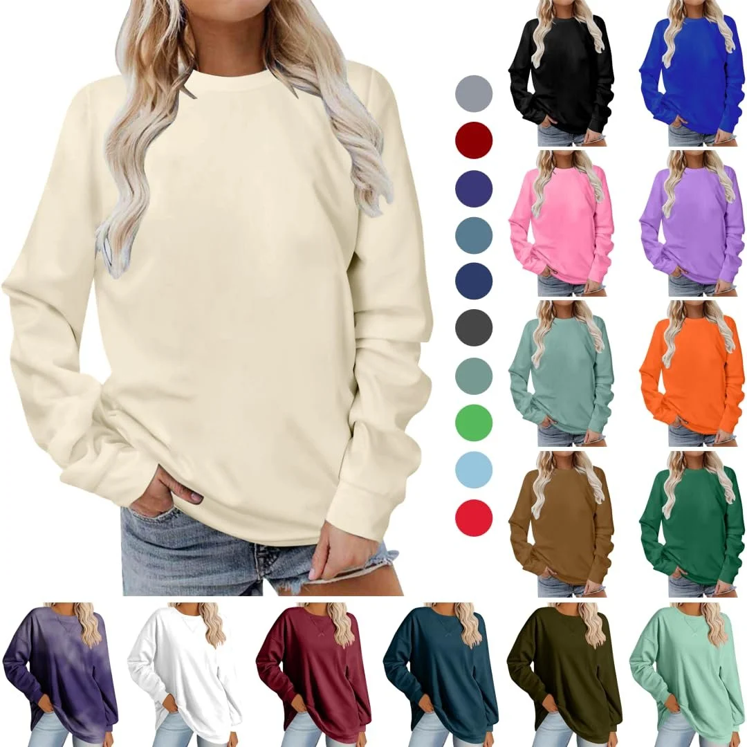 Женский свитер NZYIHAO Oversize, однотонный, с длинными рукавами, легкий, удлиненная рубашка, большие размеры, с круглым вырезом, удобный, для девушек-подростков, без капюшона, фото №2