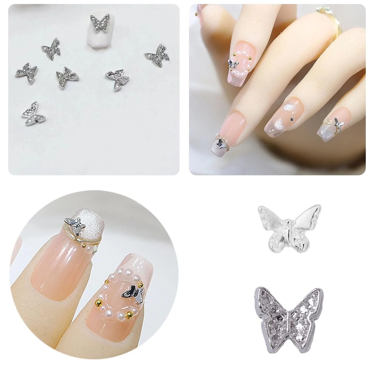 Метелики 3D зі сплаву 150 шт. Мініатюрні діаманти-метелики зі сплаву для манікюру, фото №4