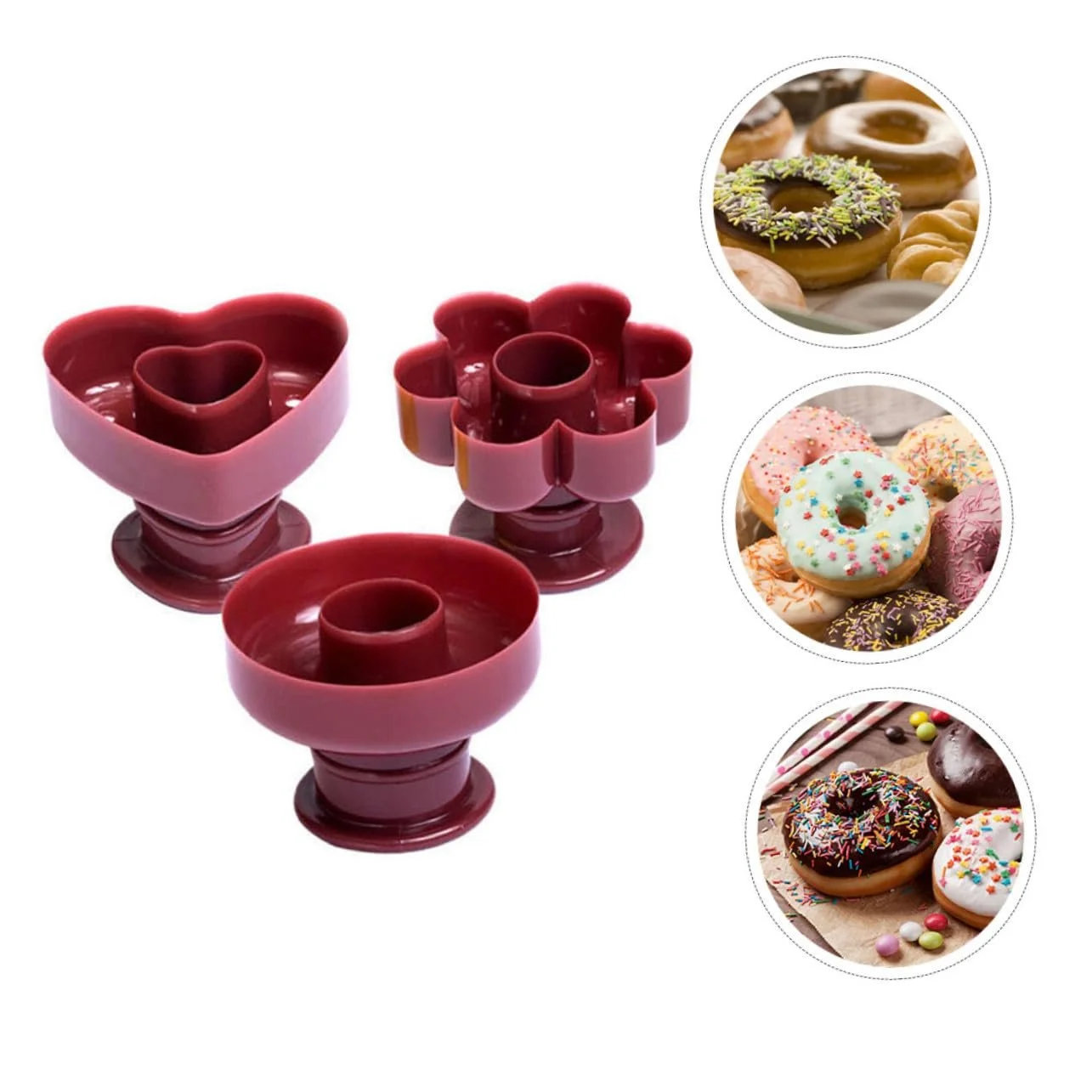 Набор форм для пончиков 3 штуки пластик PP сердце цветок и круглые, фото №6 Набор форм для пончиков 3 штуки пластик PP сердце цветок и круглые, фото №6