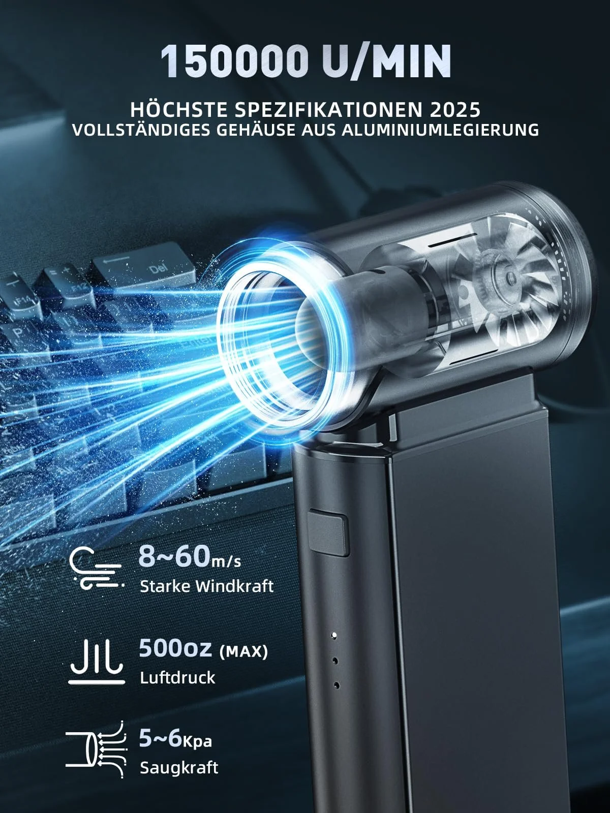 Електрична повітродувка Smiling Shark J02 Super Power 150,000 rpm 8000 mAh Чорний, фото №2 Електрична повітродувка Smiling Shark J02 Super Power 150,000 rpm 8000 mAh Чорний, фото №2