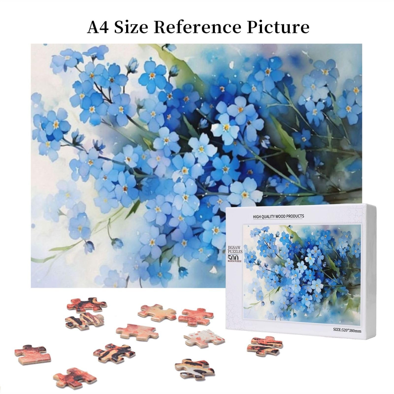 Дерев'яний пазл Watercolour Forget Me Not Flowers 500 елементів для дорослих та підлітків, фото №6