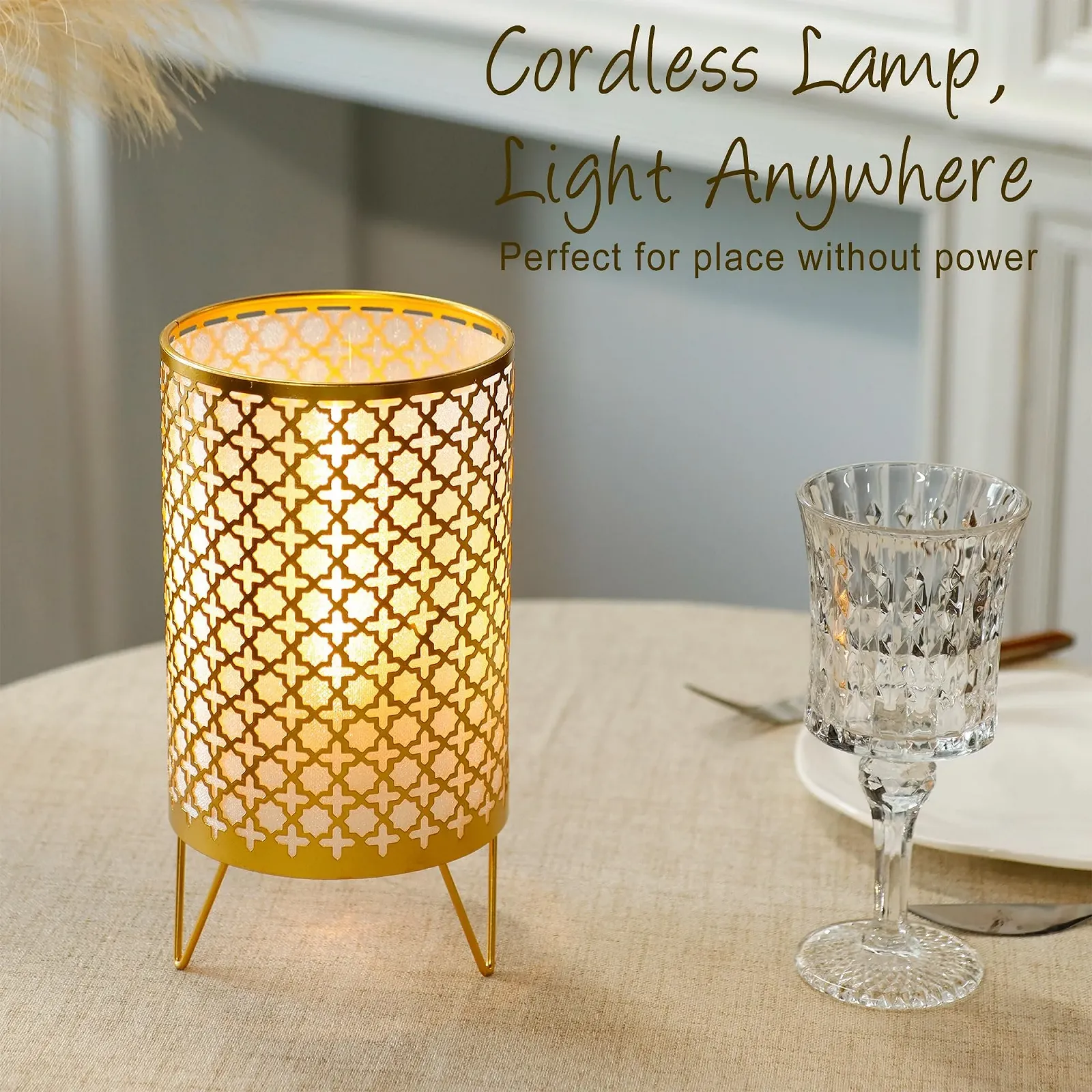 Набір настільних ламп TRIROCKS 2 шт. Акумуляторні Бездротові Таймер 23 см Золотий, фото №6