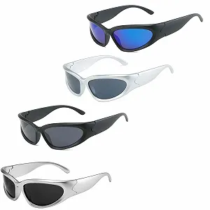 Солнцезащитные очки спортивные YQBFTC Y2K Wraparound с защитой UV400, панк без оправы, стильные поляризованные овальные для мужчин и женщин, для бега, велоспорта, рыбалки, 4 шт. - Фото 1