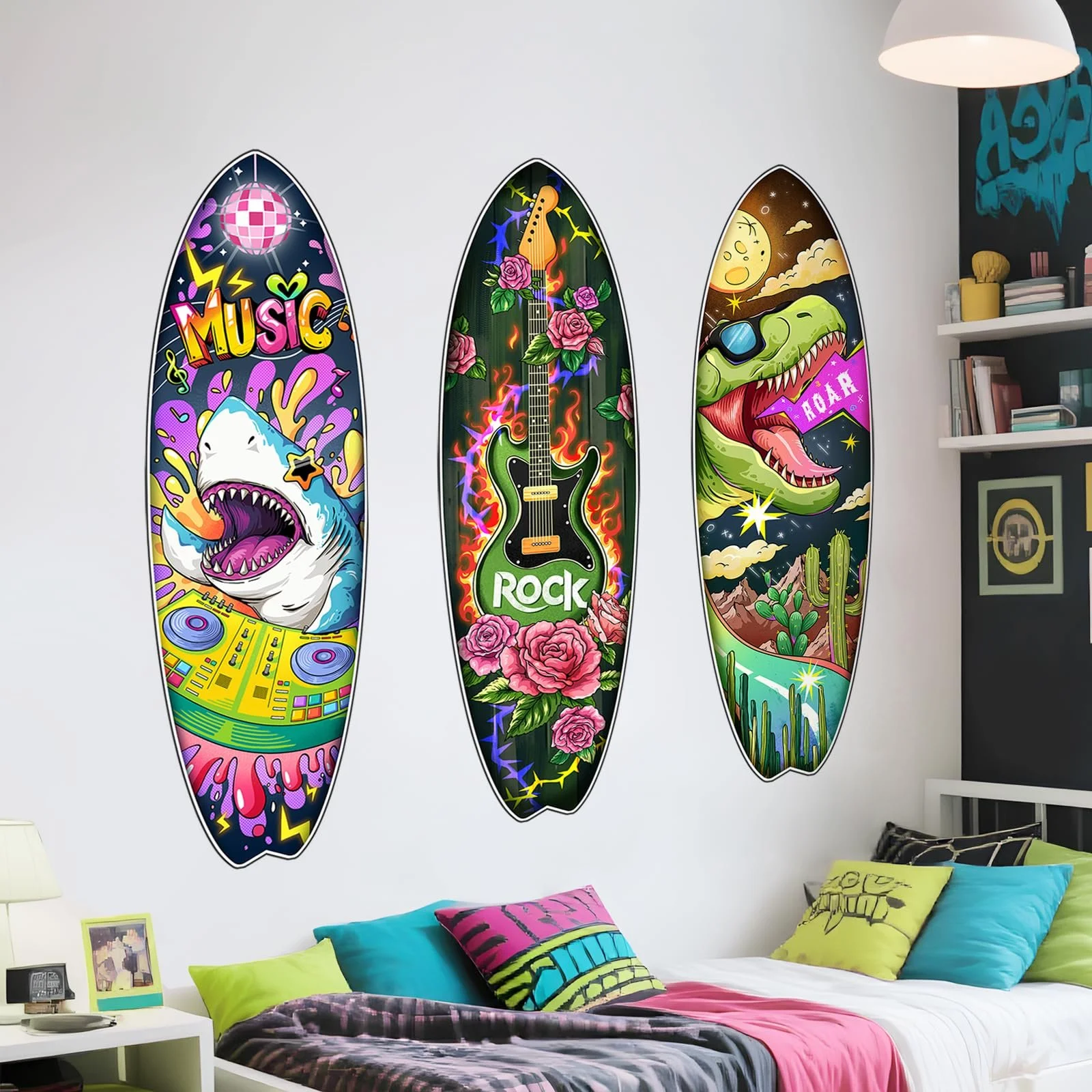 Наклейки на стіну Supzone Music Surfboard Dinosaur Guitar Shark 3 шт, фото №7