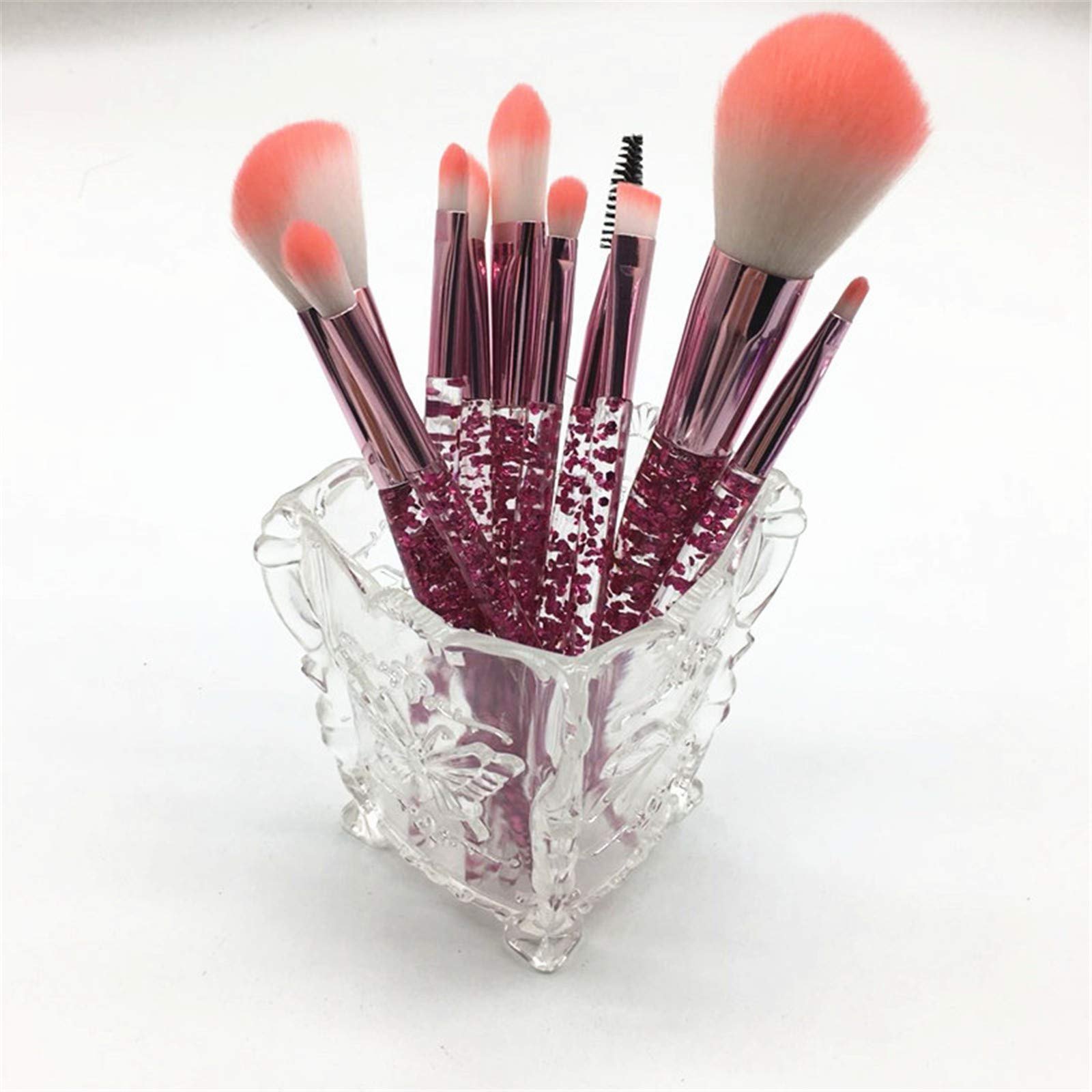 Набор кистей для макияжа Rumity Beauty, 10 шт, кисть для основы, кисть для румян, кисть для теней, кисть для губ, кисть для носа, кисть для подводки глаз, кисть для бровей, розовый, фото №6