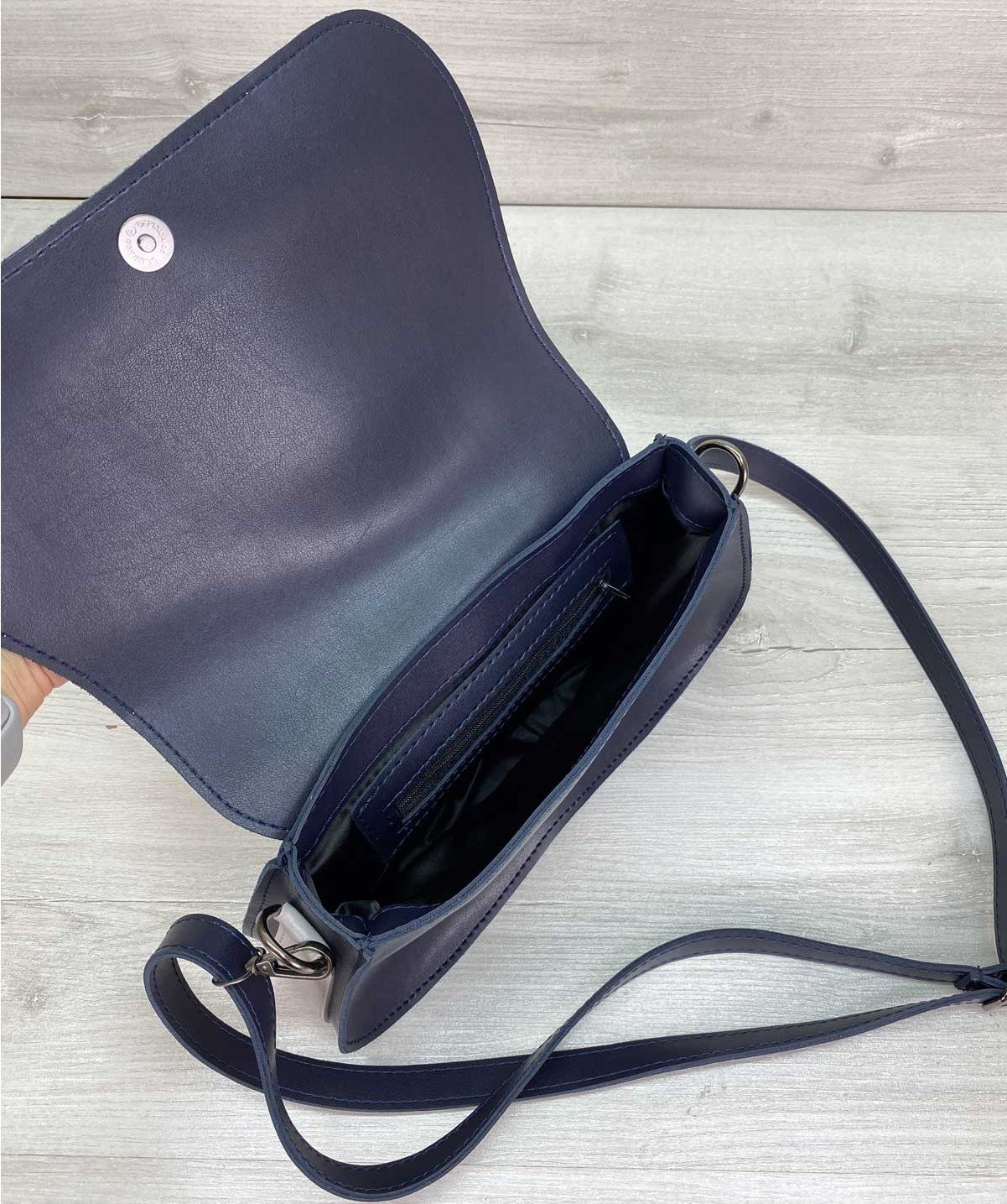 Жіноча сумка синя з коротким і довгим ременем, через плече, фото №3
