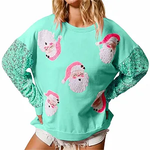 Рождественский джемпер 2024 Женский смешной рождественский свитшот Базовый свитер с круглым вырезом Большой уродливый рождественский свитшот Повседневная свободная рубашка с длинным рукавом Женский джемпер Блузка Праздничный джемпер для девочек-подростков - Фото 1