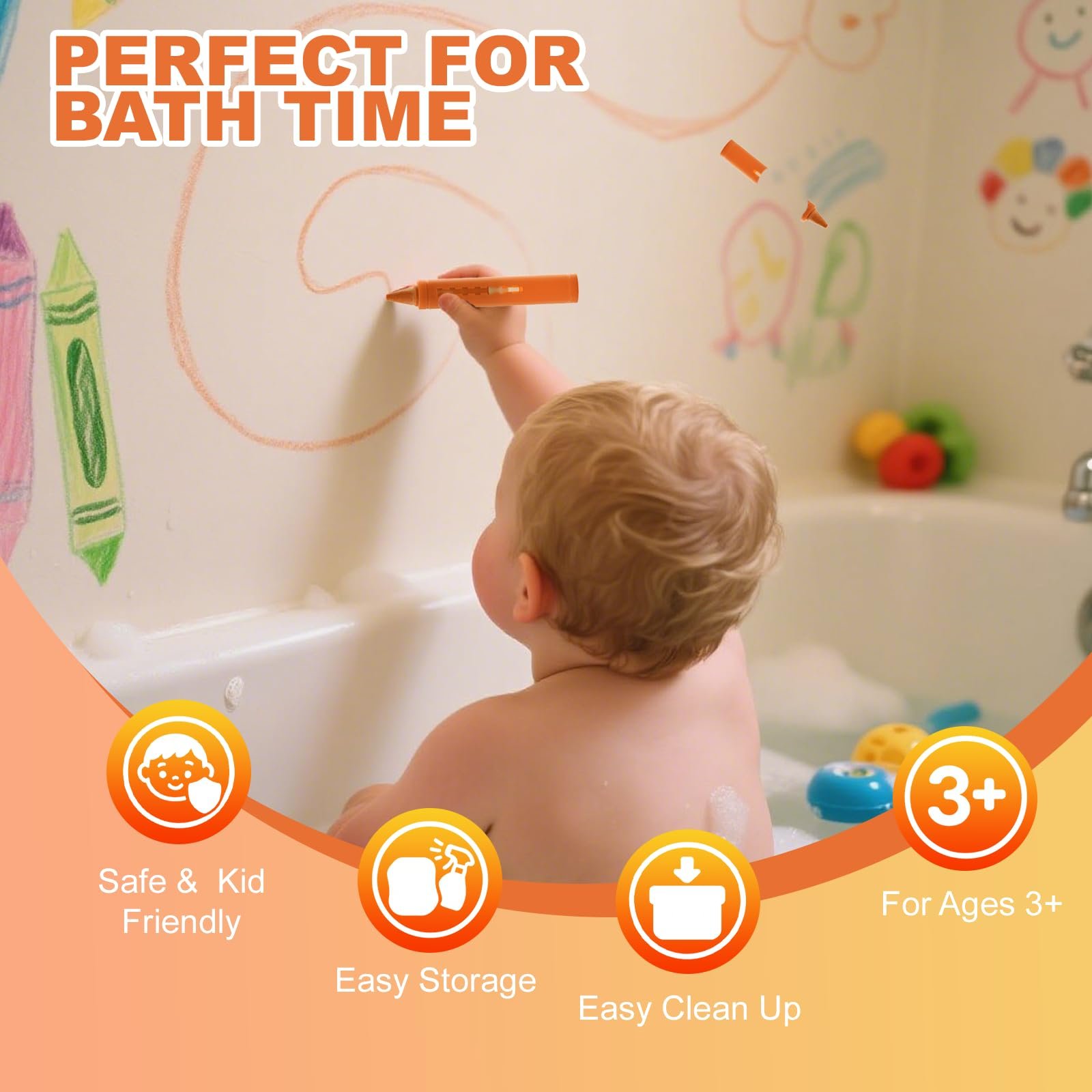 Набір крейд для ванної кімнати 6 кольорів з губкою та мішечком для зберігання, фото №4