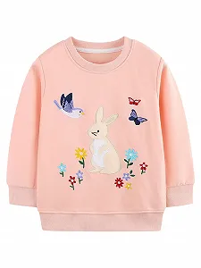 Світшот Raenseen для дівчат, з вишивкою кролика та квітковим візерунком - Фото 1