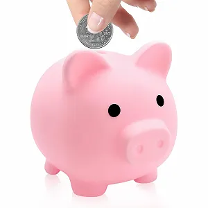 Скарбничка Свинка пластикова небитка 13х10х11,5 см Рожева - Фото 1
