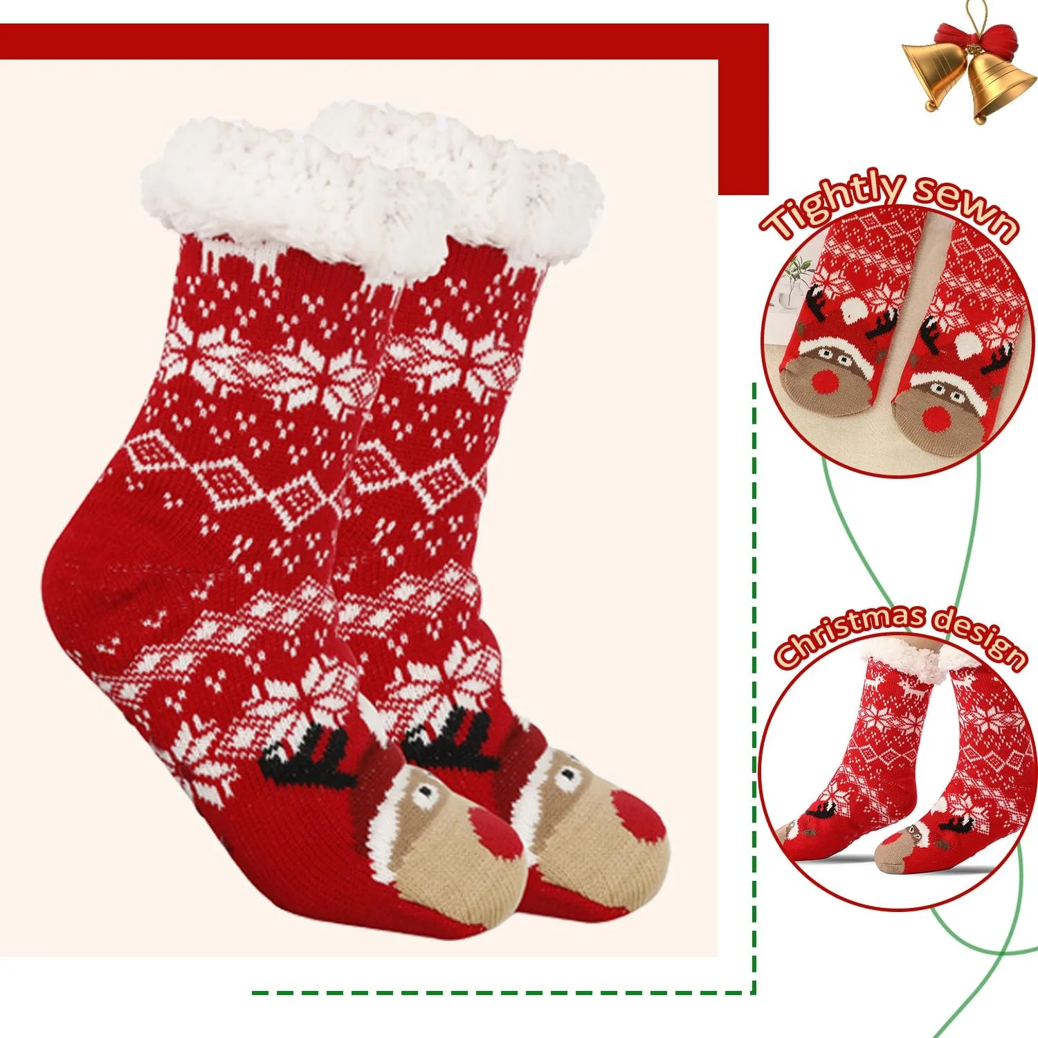 Теплі Різдвяні шкарпетки, 1 пара Теплі шкарпетки-стопери, фото №4