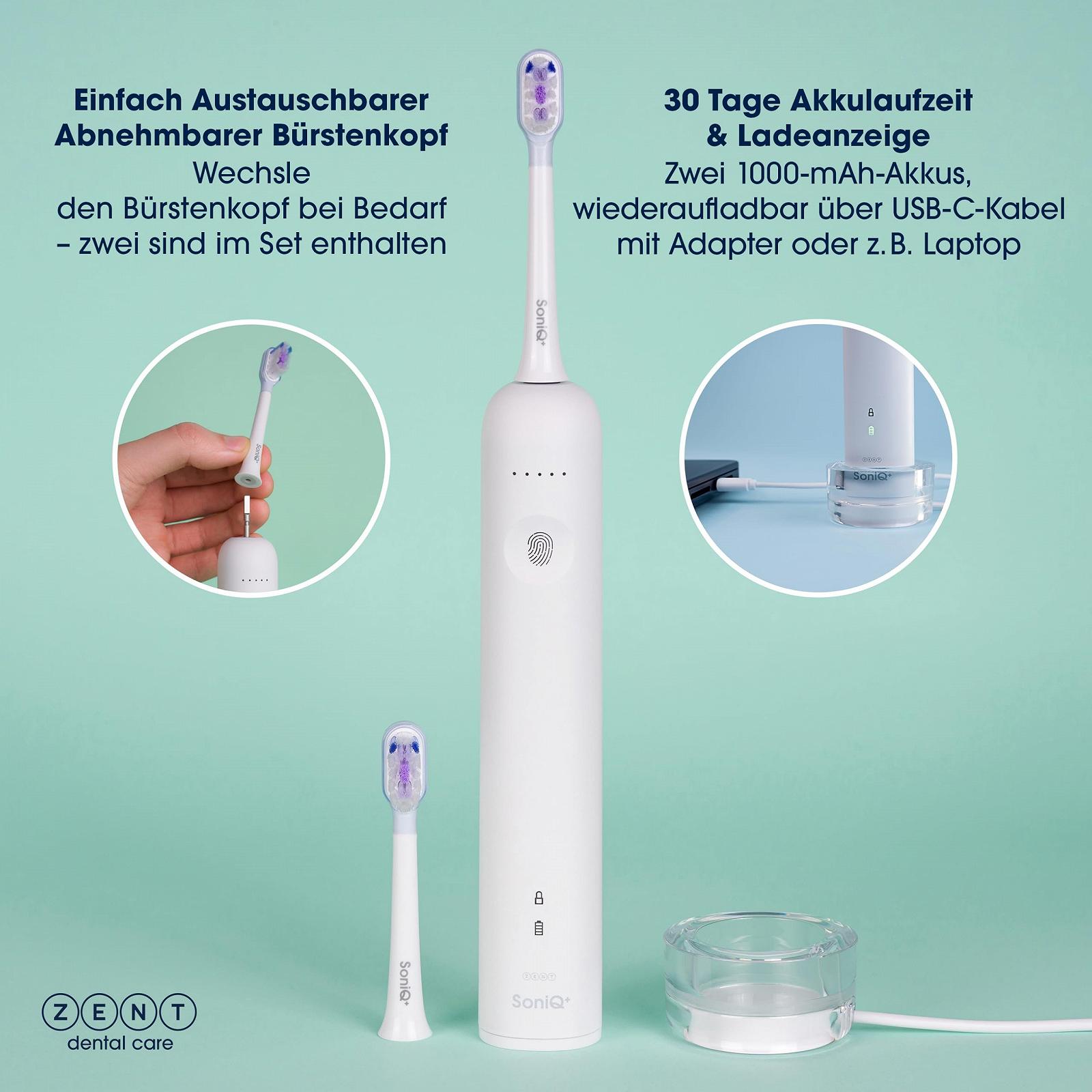 Електрична звукова зубна щітка ZENT SoniQ+ 2-в-1 60° Rotation 5 режимів IPX7 White, фото №6