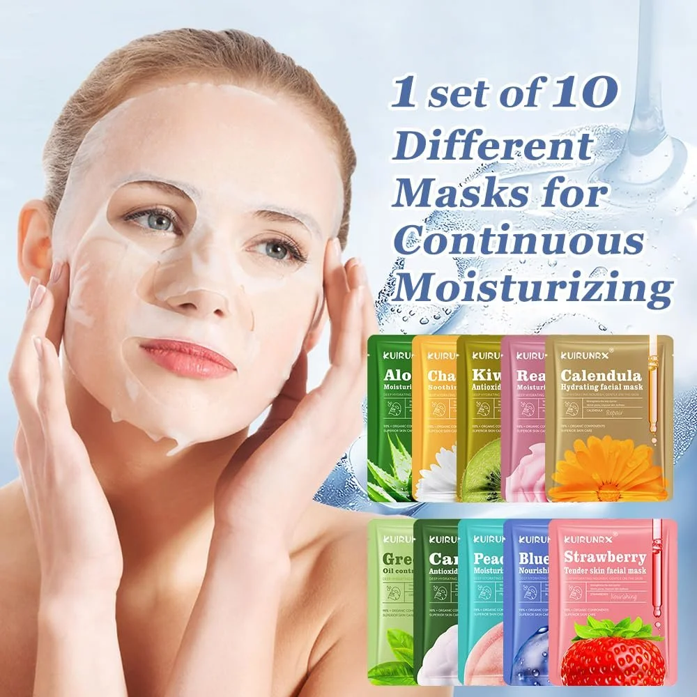 Маска для обличчя KUIRUNRX® Набір 10 шт, Зволожуючі маски для щоденного догляду, фото №3