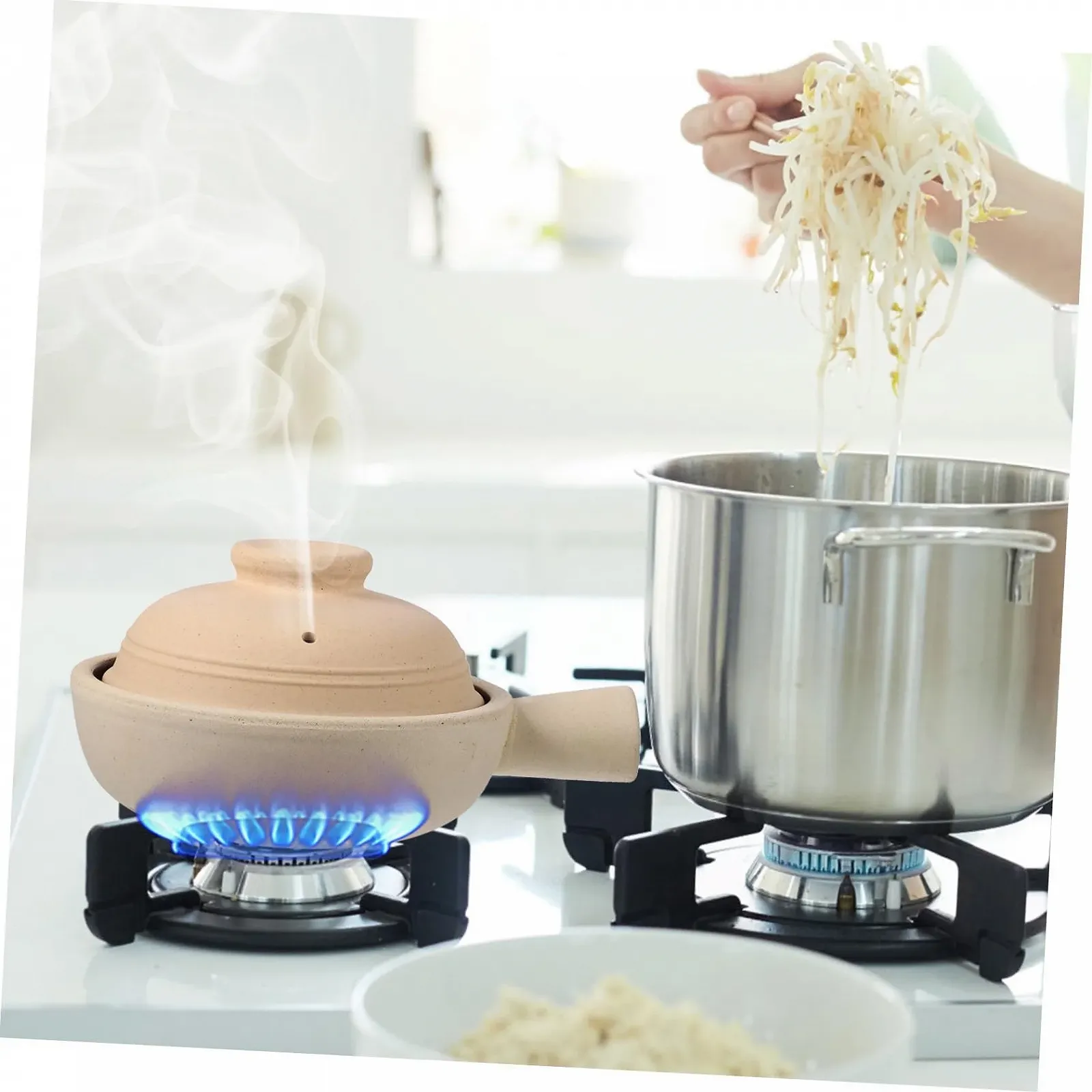 Кастрюля керамическая TOYANDONA из грубой керамики с одной ручкой и крышкой, фото №9