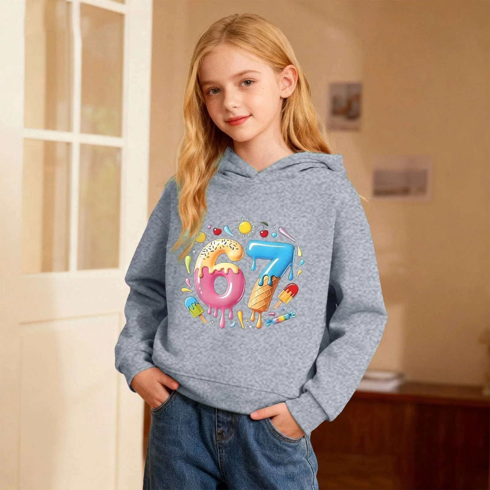 Худи с длинными рукавами с принтом 67 Meme Y2K Удобная мягкая толстовка Preppy Streetwear для девушек и парней Модный худи, фото №4