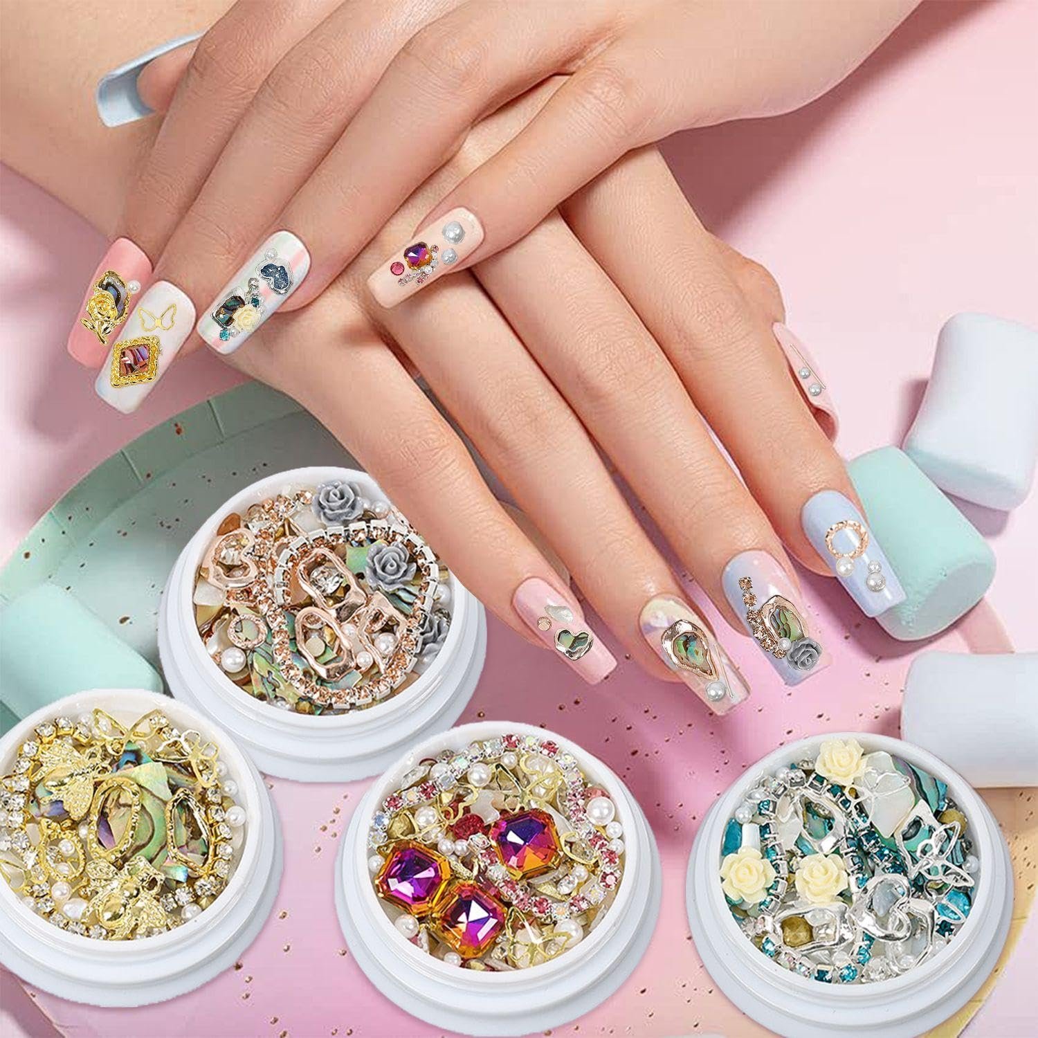 Діаманти для манікюру з піддоном (8 коробок) 3D Стрази, фото №4