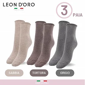 Женские носки LEON D'ORO Без резинки Теплые Хлопковые 3/6 пары Короткие носки Модные Сделано в Италии synthetic.ua - Фото 1