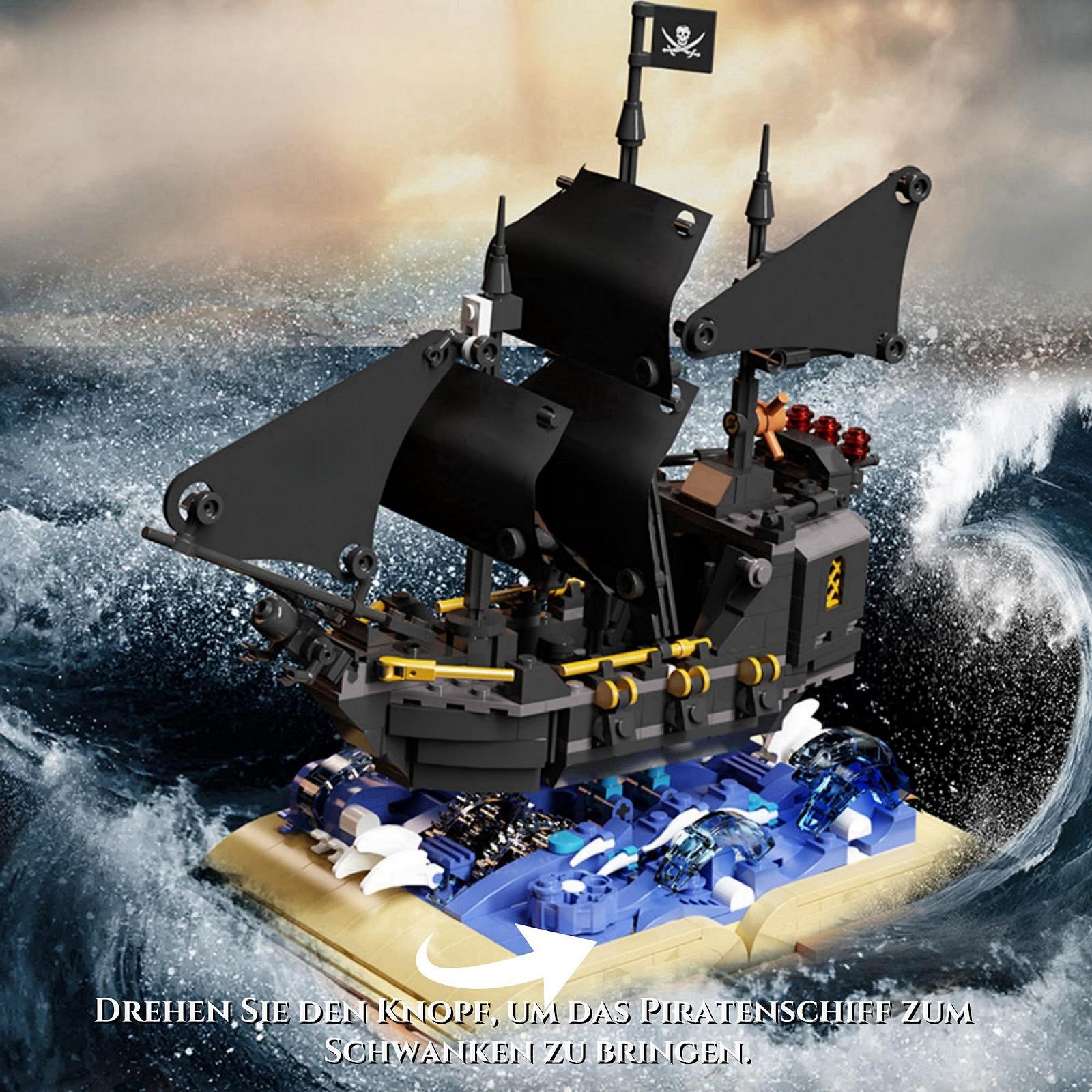 Черный пиратский корабль из блоков Magic Book Pirate Ship, темная миражная модель, 919 деталей, фото №3