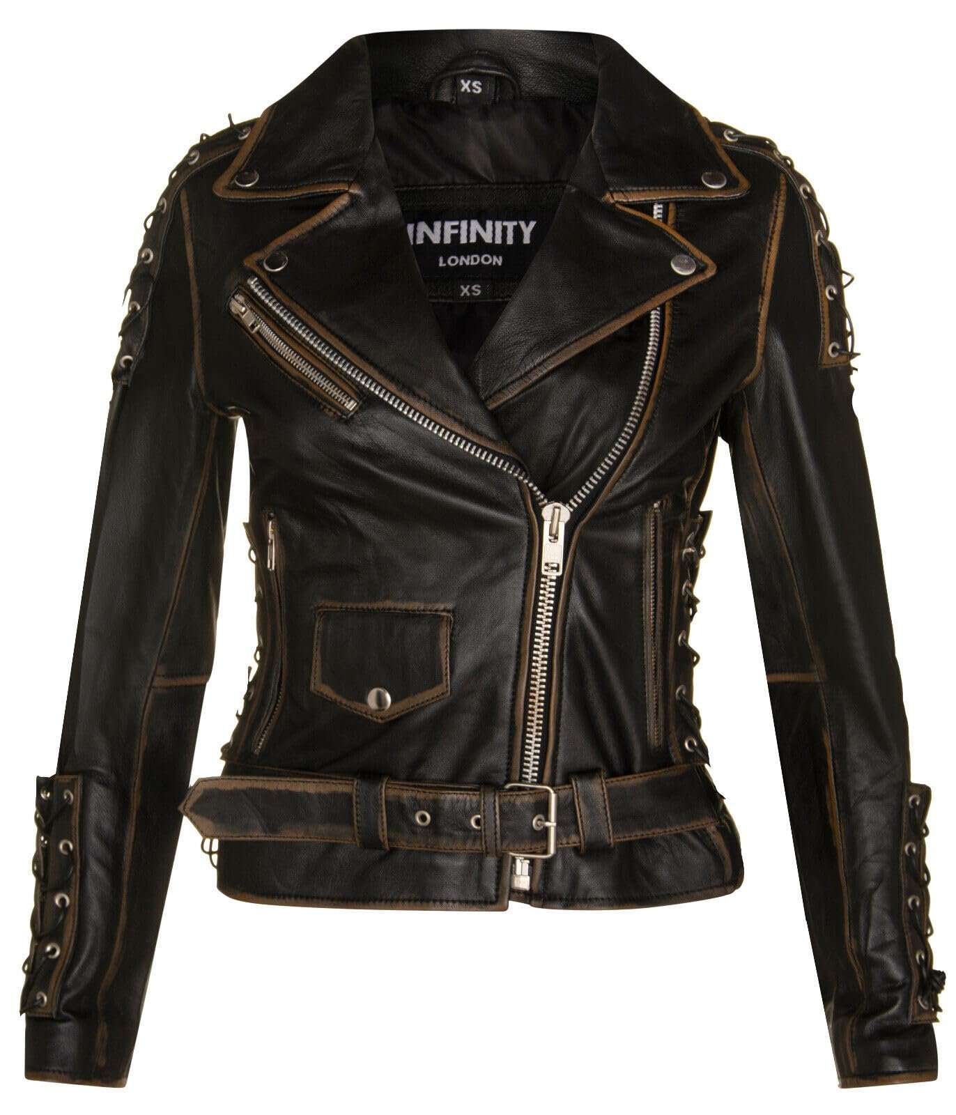 Кожаная куртка Infinity Leather Biker Brando Motorcycle, женская, черная, фото №1