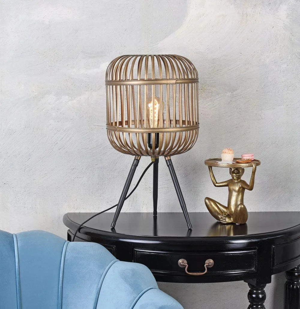 Настольная лампа Palazzo Industrial Bird Cage металлическая бежевая, фото №3