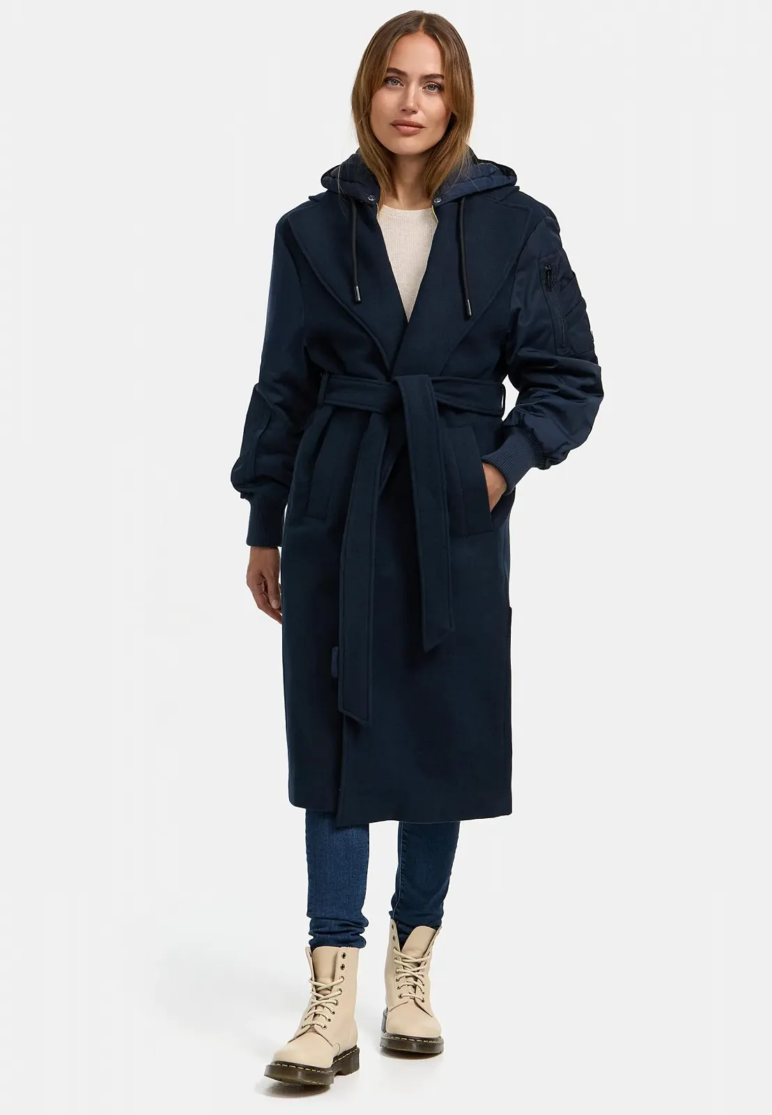 Переходное пальто Marikoo Tjadee 16 Женское Теплое Длинное съемный капюшон и пояс, фото №6