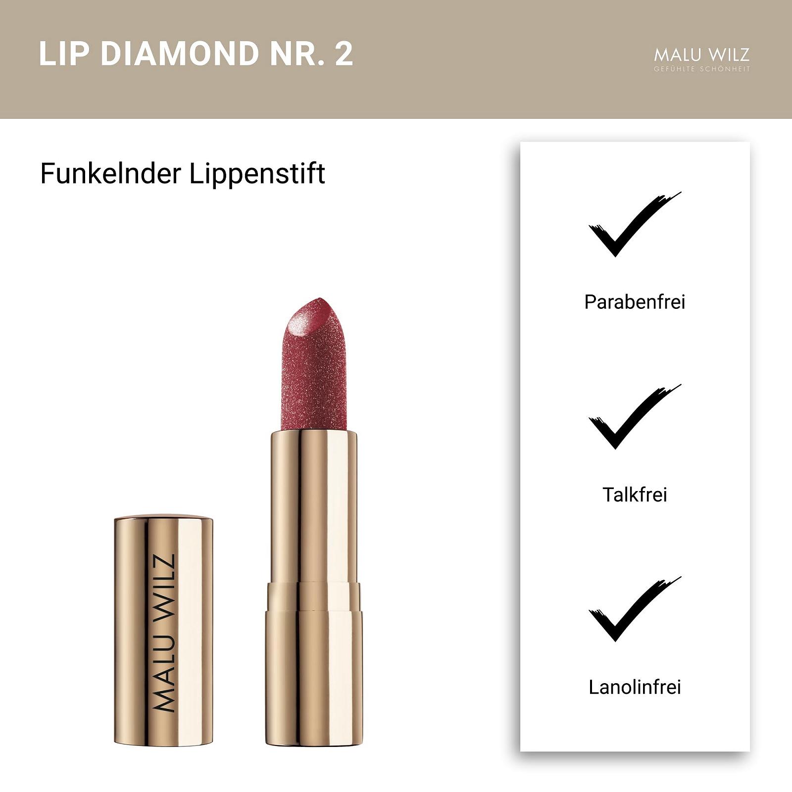 Помада Malu Wilz Lip Diamond No. 2 Luxury Red Блестящий Жемчужный Эффект Уход с Витамином E, фото №3