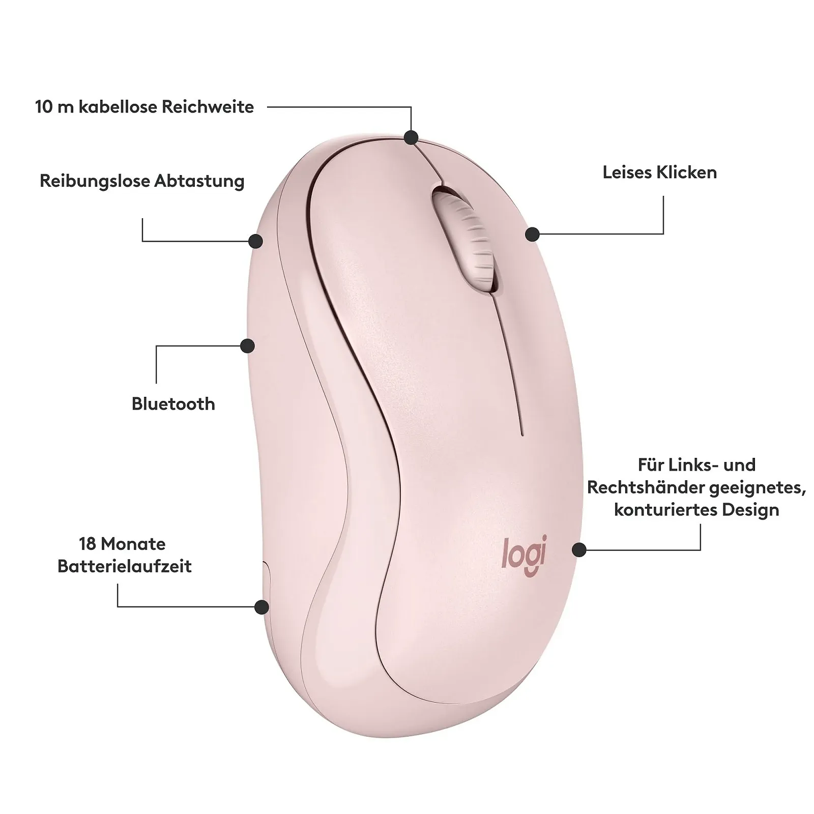 Миша Logitech M240 Silent Bluetooth, бездротова, компактна, мобільна, плавне відстеження, 18 місяців роботи від батареї, рожева, фото №8