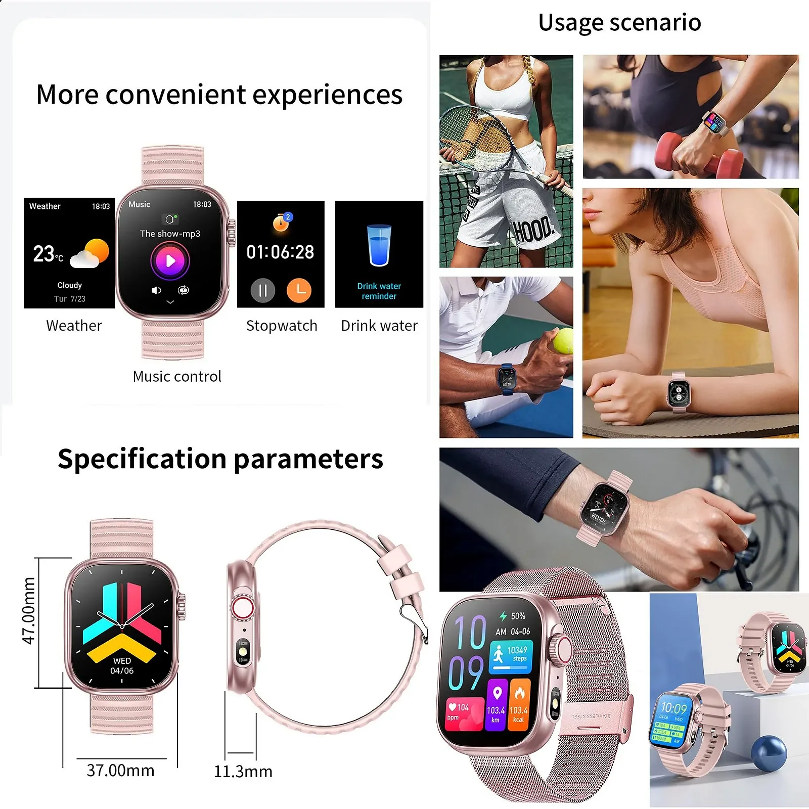 Смарт-часы женские 2.01 Inch IP68 Водонепроницаемый Спортивный с функцией телефона, фото №6