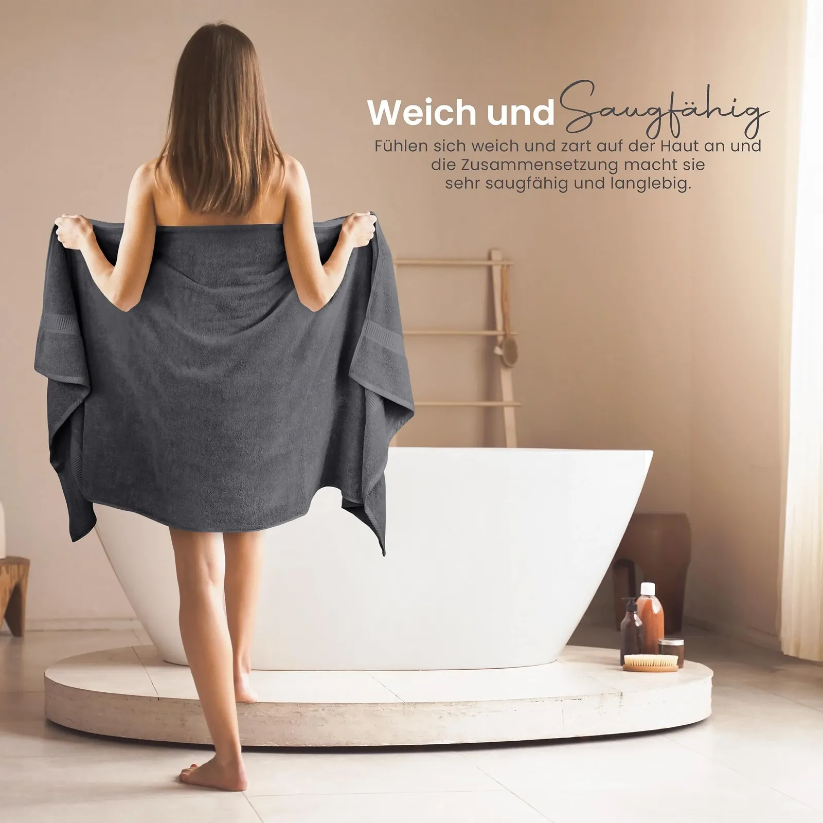 Набір рушників  Utopia Towels 80 x 200 см 100% бавовна з петлею 2 шт. XXL Сірий, фото №4