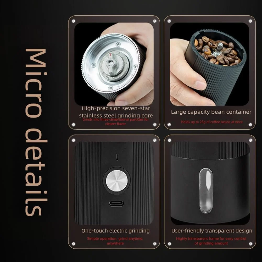 Электрическая кофемолка, USB-C перезаряжаемая с регулируемой точностью помола, 304 Нержавеющая сталь (B), фото №2