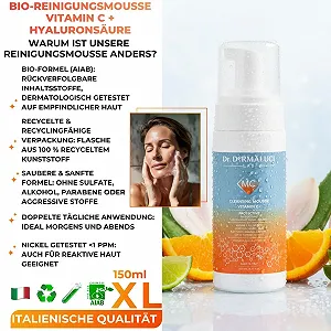 Мусс для умывания с витамином C 150 мл Органический | Для чувствительной кожи | Увлажняющий, осветляющий, успокаивающий | С гиалуроновой кислотой, алоэ вера, магнолией и кровью лотоса | Сертифицировано AIAB, протестировано на никель synthetic.ua - Фото 1