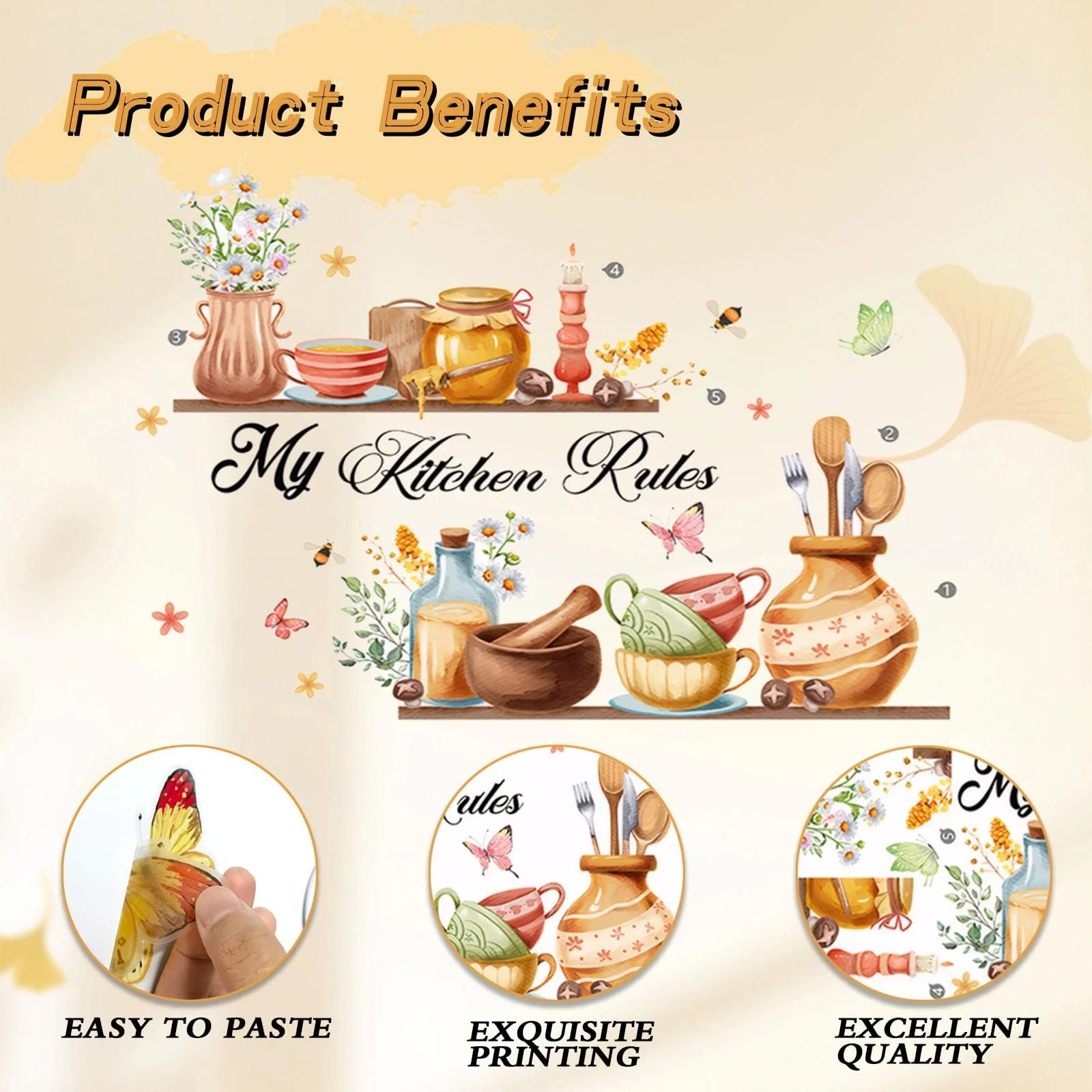 Наклейка на стіну Kitchen Tableware Teapot 80 х 60 см, фото №3