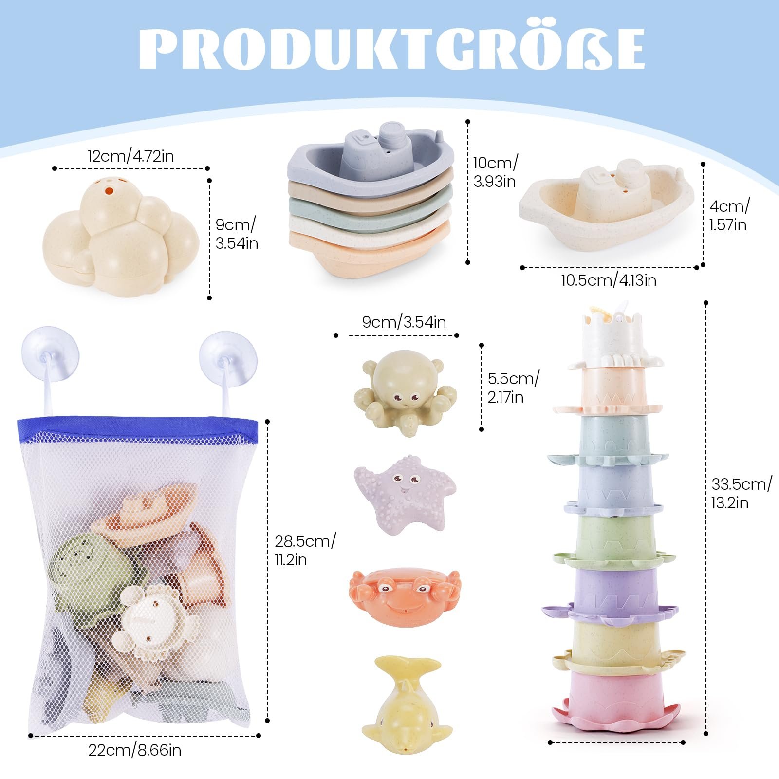 Игрушка для ванны Chinloca для малышей от 1 до 2 лет, детская игрушка для ванны, игрушка для воды без плесени с брызгалками/составными стаканчиками/лодочками для ванны, фото №6