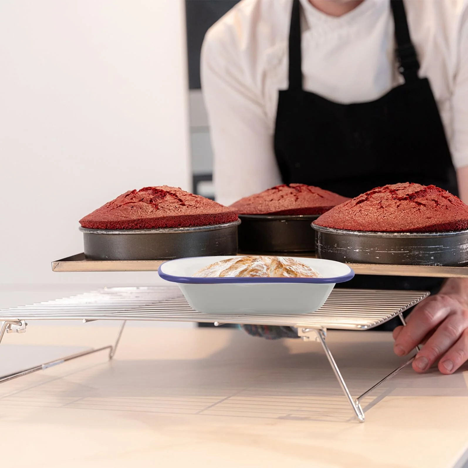 Форма для запекания OUNONA прямоугольная эмалированная с синим краем, фото №9