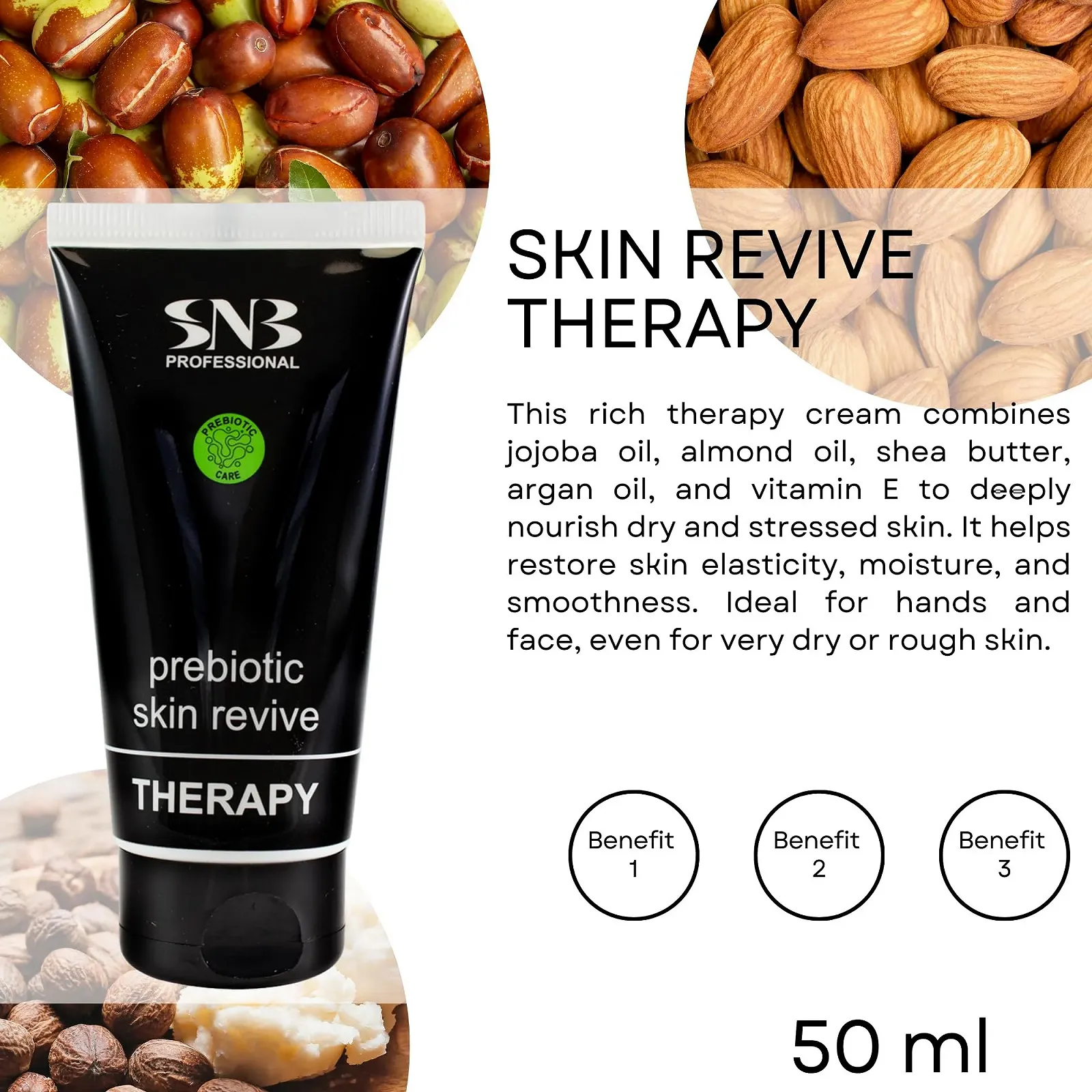 Крем для рук SNB Professional Skin Revive Therapy з олією жожоба, гліцерином, олією мигдалю, маслом ши, аргановою олією та вітаміном E, 50 мл, фото №2