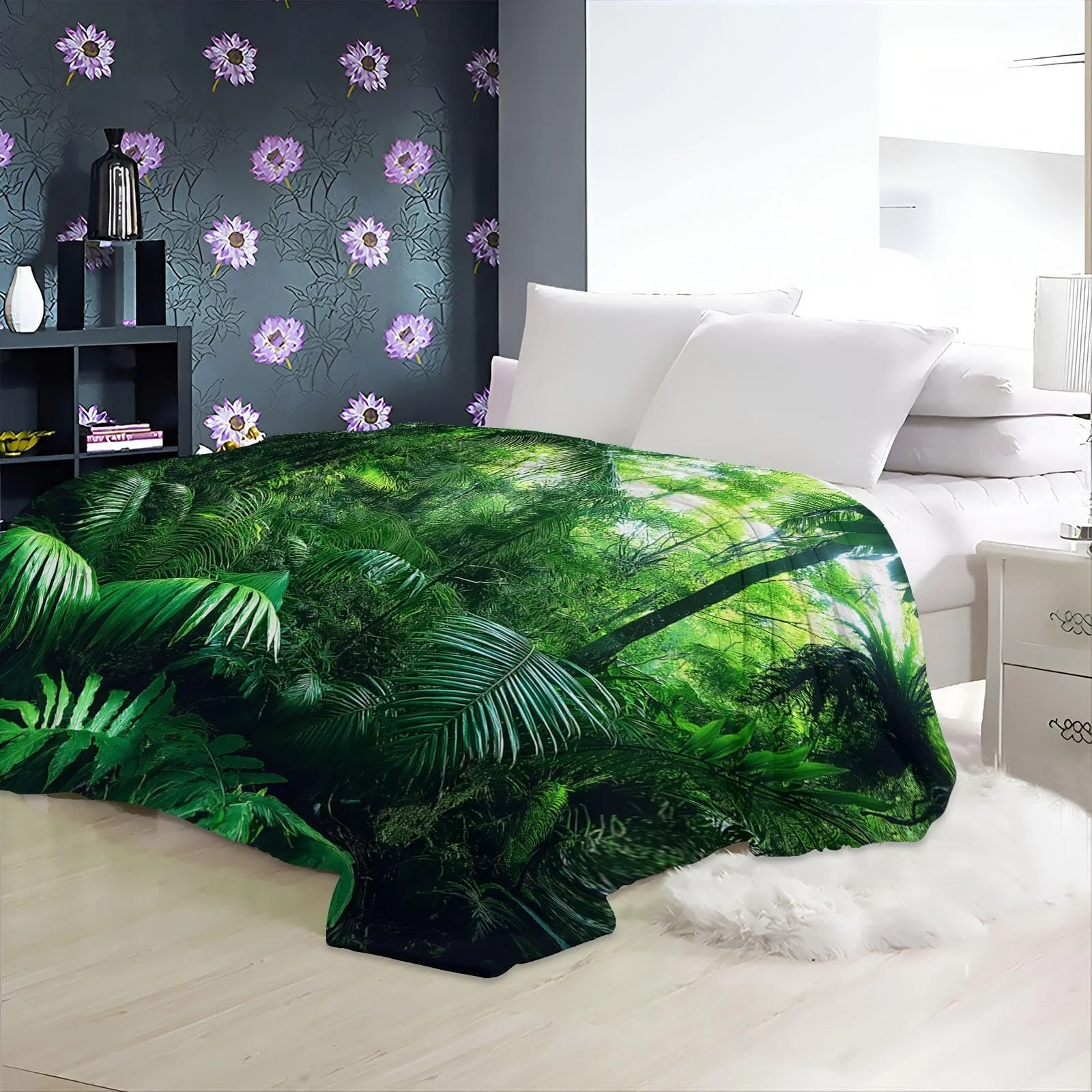 Покрывало Фланель 220 x 240 см, Мягкое одеяло, Тропический лес, Зеленый, фото №6