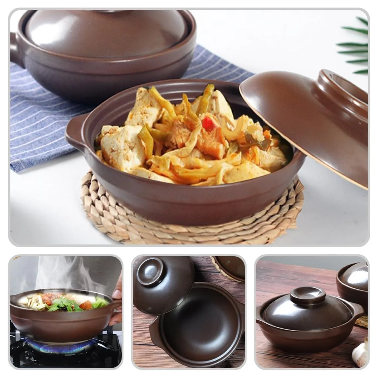 Кастрюля керамическая жаропрочная с крышкой, двойными ручками и отверстием для пара, фото №6