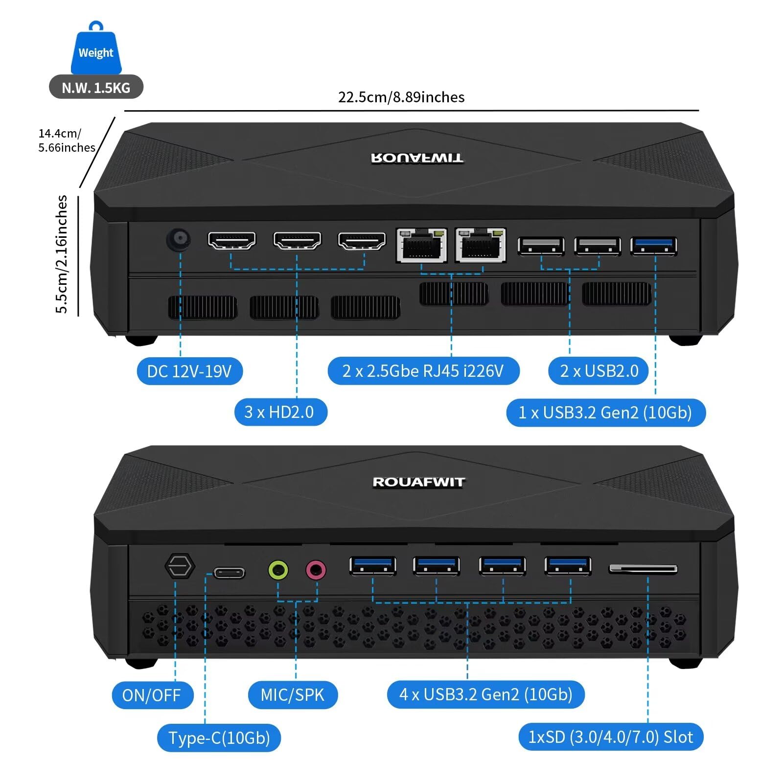 Міні ПК ROUAFWIT Gaming i7 12700H RTX 3060 64GB RAM 2TB SSD, фото №4
