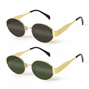 Солнцезащитные Очки GoaePode Ретро Овальные Металлические Золотая Оправа - Фото 1