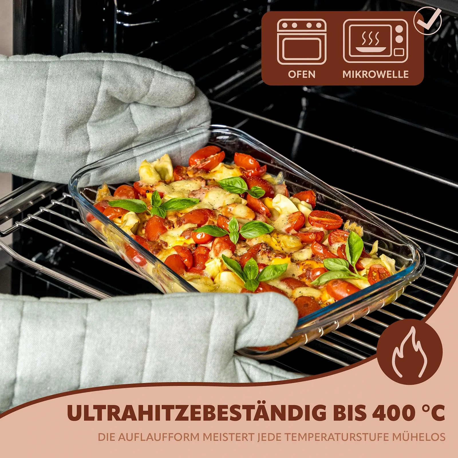 Форма для запекания eluno 2,2 л стеклянная с бамбуковой крышкой прямоугольная, фото №3