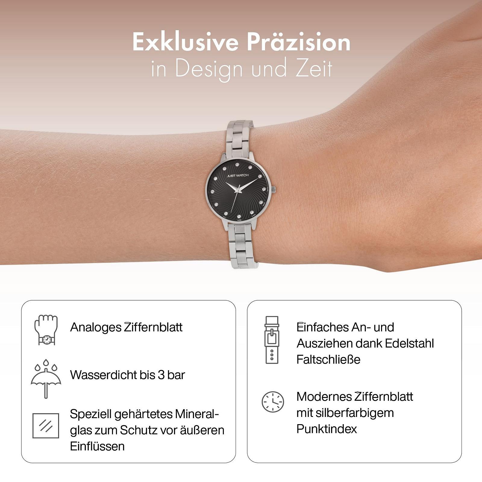 Женские часы Just Watch, нержавеющая сталь, браслет-звено 22 см, диаметр 34 мм, 12 мм, серебристый, фото №3