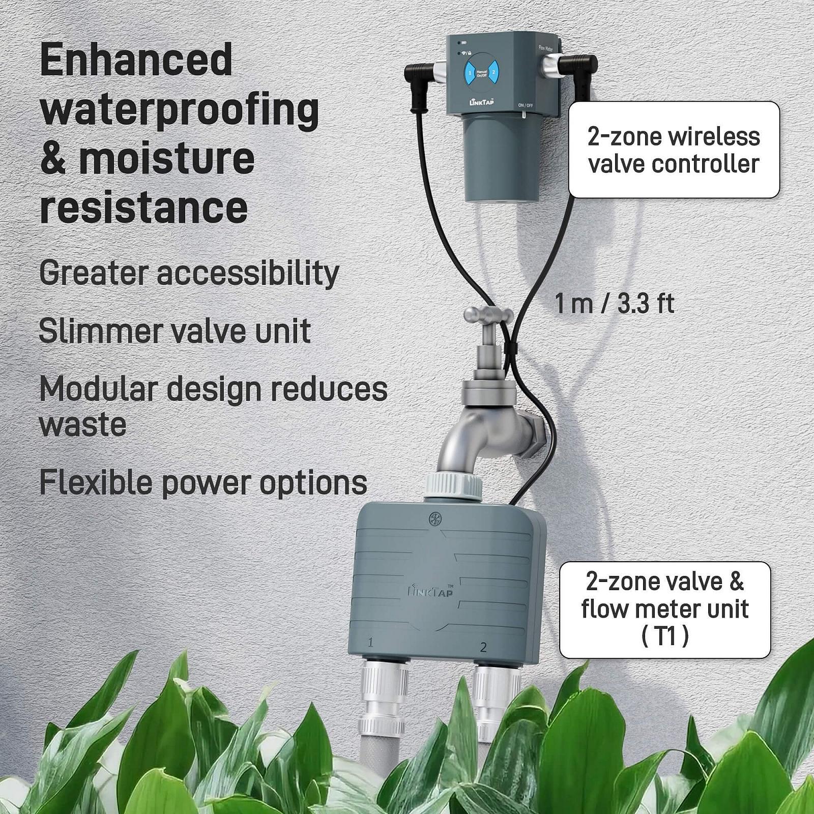 Контроллер, таймер полива LinkTap T1 2-Zone IP66 Integrated Flow Meter Weather Adjustment, фото №2