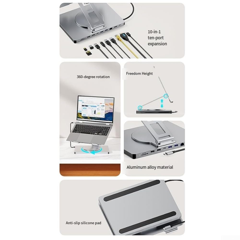 Підставка для ноутбука Настільна, складана док-станція з портом Gigabit Ethernet та виходом 4K відео, срібляста, фото №4