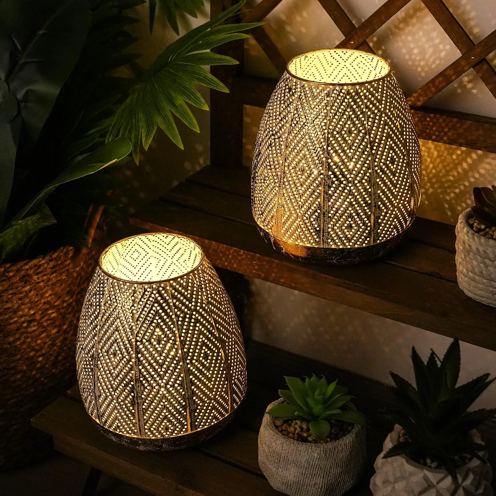 Настільна лампа JHY DESIGN Набір з 2 шт. Металева Бездротова На батарейках 17 см Сферична Золотистий та сріблястий, фото №4